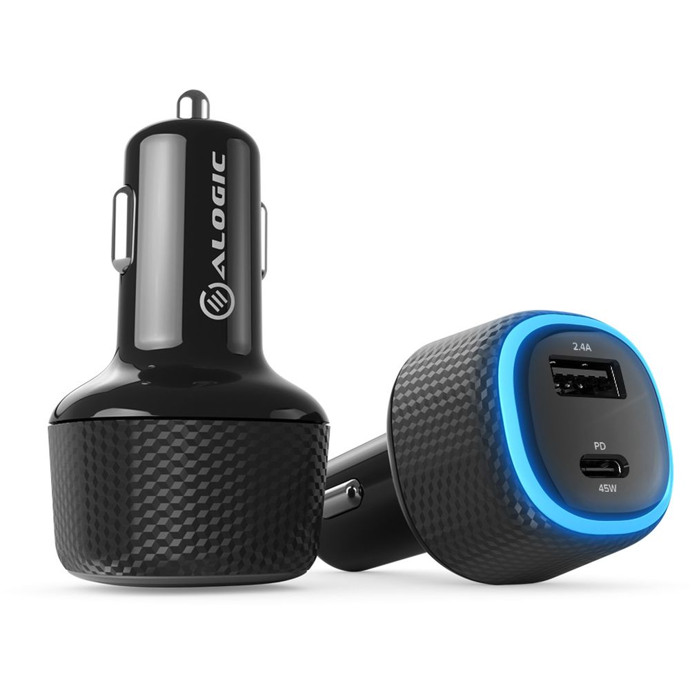 Alogic Rapid Dual Port USB-C Car Charger Black 45W