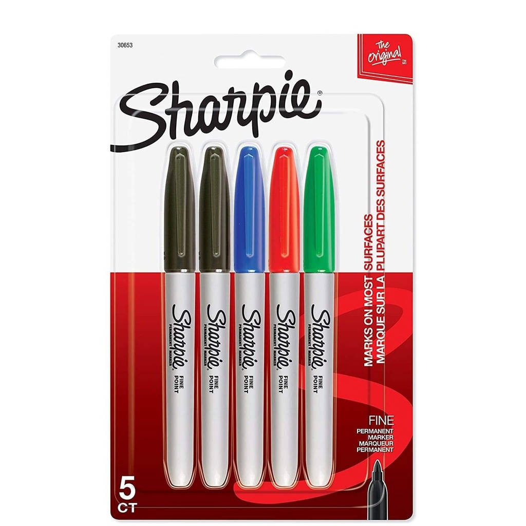 Sharpie Permanent Markers Fine Point 5Pcs (Green,Blue,Red)