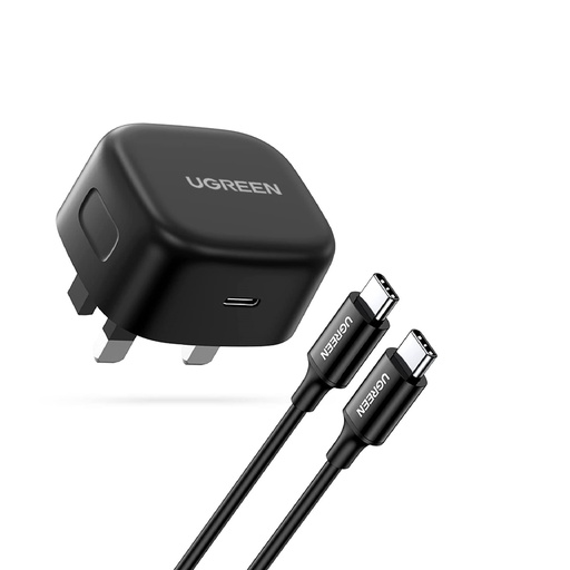 Ugreen 25W PD USB-C Fast Charger UK with to Cable 2M Black