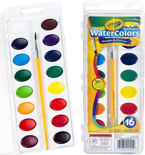Crayola Washable Watercolor Pans with Plastic Handled Brush 16pc