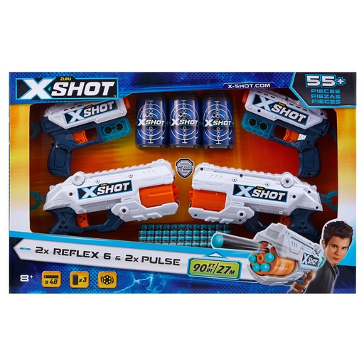Zuru X-Shot Excel Combo Pack (2 Kickbak, 2 Reflex 6, 3 Cans, 48 Darts) (36234)